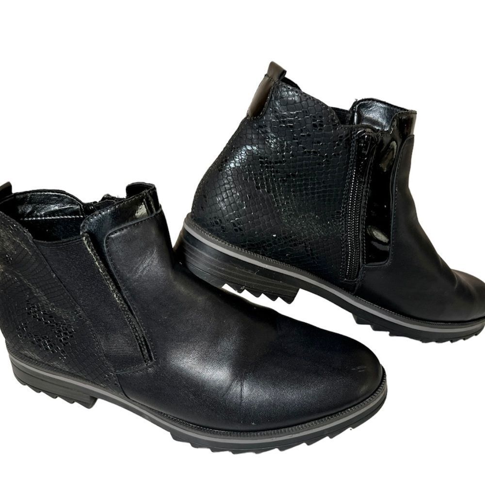 Remonte Zipper Ankle Boots Black Leather Faux Snakeskin R2280 Women EUR 39 US 8